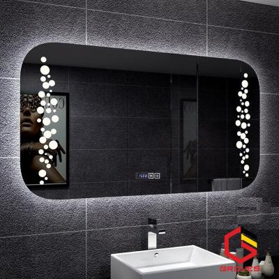 Gương cảm ứng Groves chữ nhật ngang có xấy gương, đồng hồ và hoa văn Gcnhv-D800x600 mm